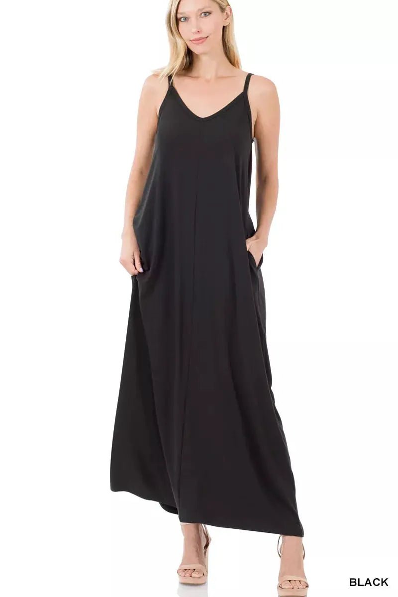 Zenana V - Neck Cami Maxi Dress with Side Pockets - Fritsch & Co.