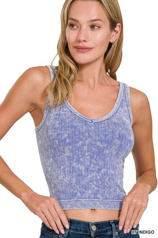 Zenana Washed Ribbed Seamless Cropped V - neck Tank Top - Fritsch & Co.
